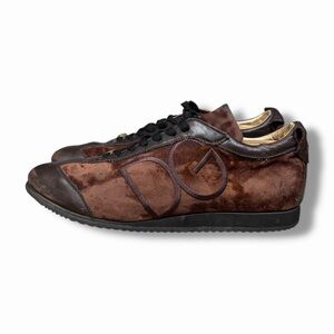 Dolce Gabbana D&G Low Top Sneakers Shoes Brown Suede Velvet Leather US 11